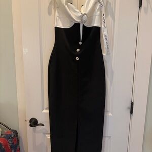 Bella Barnett Elegant Black and White Strapless Midi Dress by